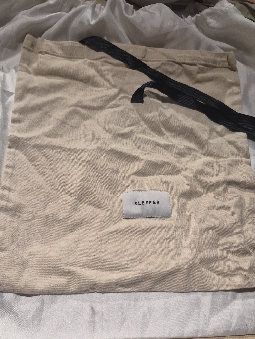Sleeper Natural Canvas Drawstring Bag with Black Tie